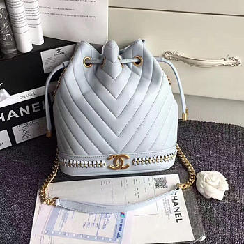 Chanel Lambskin Drawstring Bucket Bag Light Blue A91885 25cm