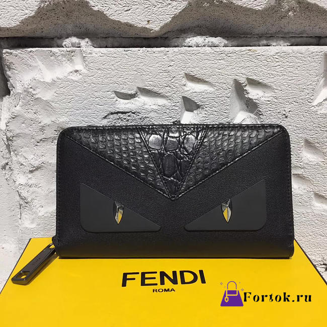 Fendi Wallet Crocodile Leather Black 18.5cm - 1