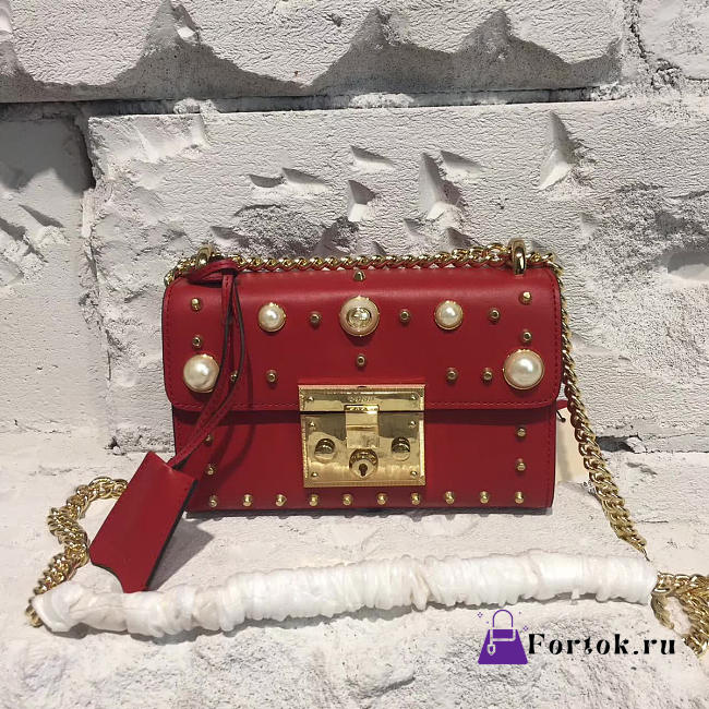 Gucci GG Leather Padlock studded Red 2624 19.5cm - 1