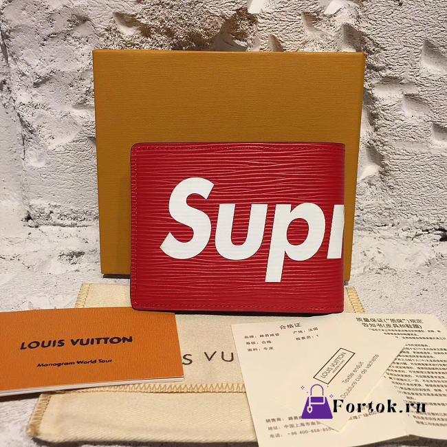 Louis Vuitton supreme pocket wallet 3803 Red 11cm - 1