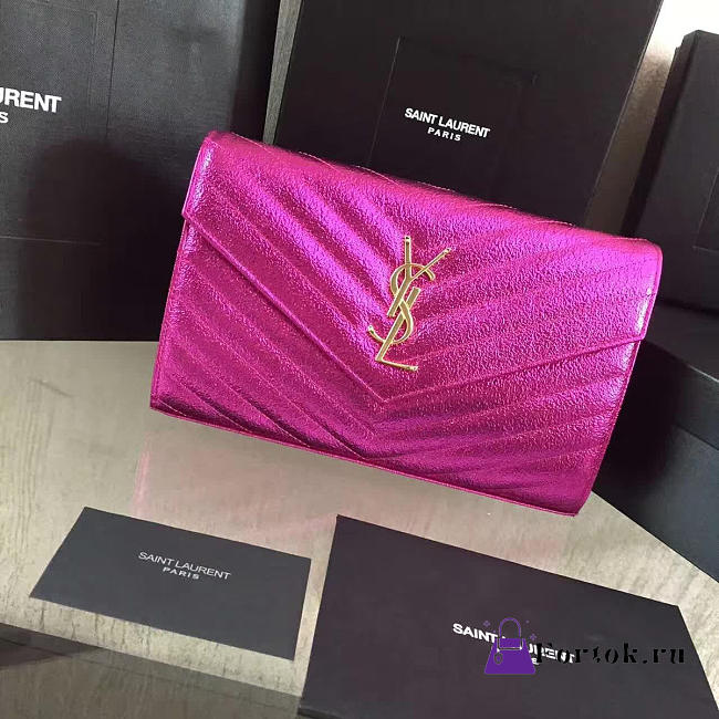 YSL MONOGRAM COLLEGE Crinkled Metallic Pink 4779 22cm  - 1