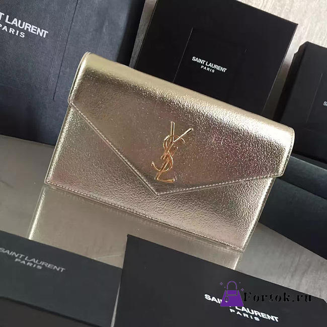 YSL Monogram Chain Wallet WOC Gold Metallic 4931 19cm  - 1