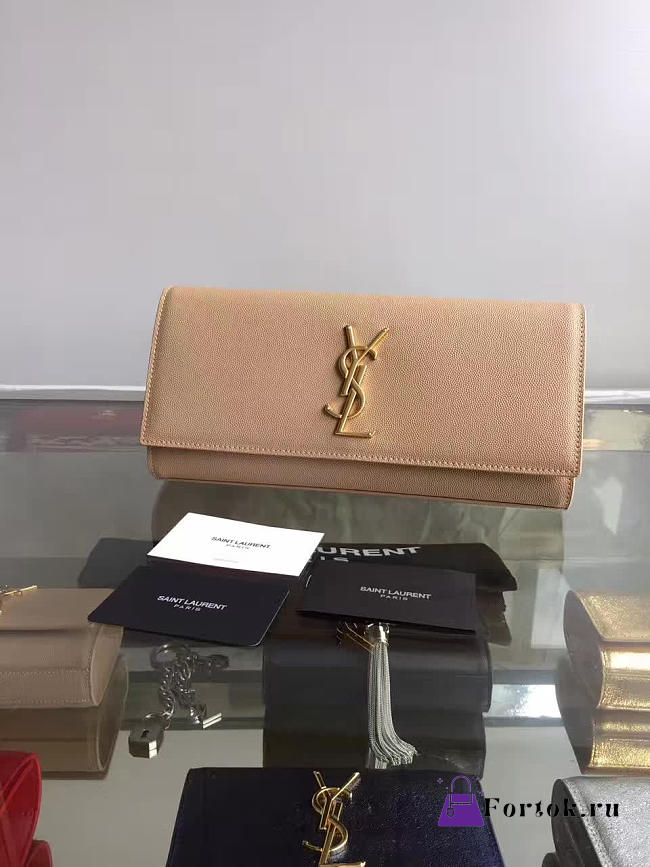 YSL MONOGRAM KATE Clutch GRAIN DE POUDRE EMBOSSED Apricot 4954 27cm  - 1