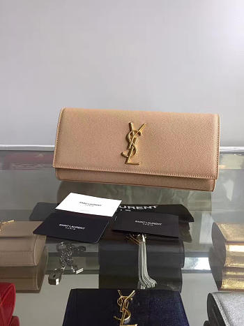 YSL MONOGRAM KATE Clutch GRAIN DE POUDRE EMBOSSED Apricot 4954 27cm 