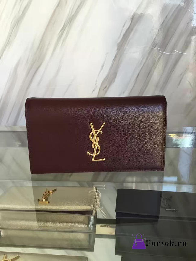 YSL MONOGRAM KATE Clutch GRAIN DE POUDRE EMBOSSED LEATHER 4962 25cm  - 1