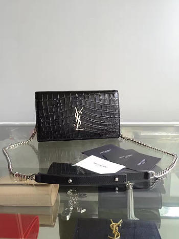 YSL MONOGRAM KATE CROCODILE EMBOSSED SHINY Black 5028 22.5cm