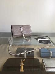 YSL MONOGRAM KATE Silver Tassel in Embossed crocodile Shiny Gray 5039 17cm - 1