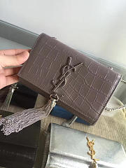YSL MONOGRAM KATE Silver Tassel in Embossed crocodile Shiny Gray 5039 17cm - 2