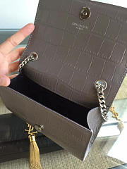 YSL MONOGRAM KATE Silver Tassel in Embossed crocodile Shiny Gray 5039 17cm - 5
