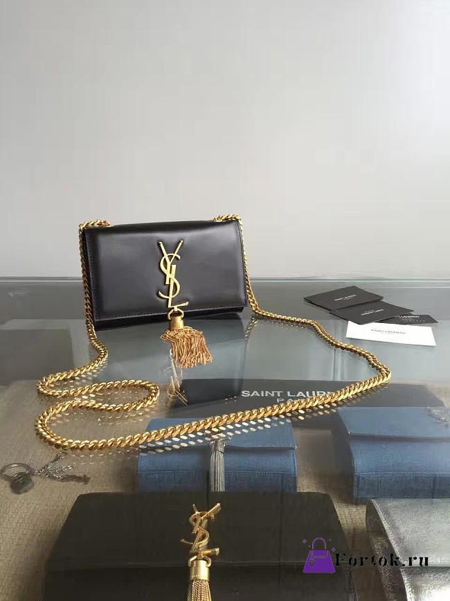 YSL KATE Gold Tassel in Grain De Poudre Embossed Black 5048 17cm - 1