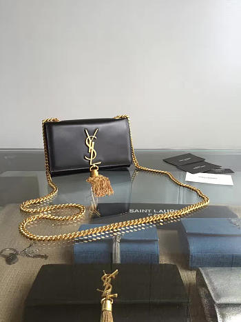 YSL KATE Gold Tassel in Grain De Poudre Embossed Black 5048 17cm