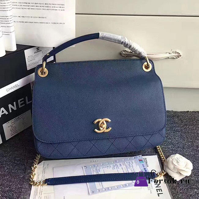 Chanel Grained Calfskin Large Top Handle Flap Bag Dark Blue A93757 28cm  - 1