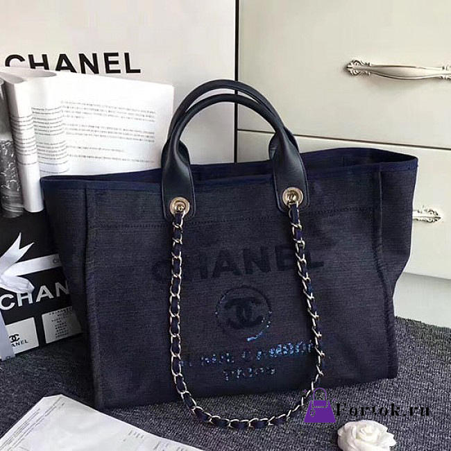 Chanel Canvas and Sequins Shopping Bag Blue A66941 38cm 