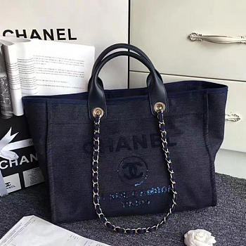 Chanel Canvas and Sequins Shopping Bag Blue A66941 38cm