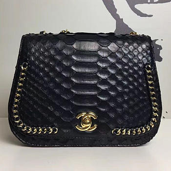 Chanel Snake Embossedr Flap Shoulder Bag Black A98774 20cm