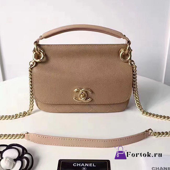 ChanelGrained Calfskin Mini Top Handle Flap Bag Beige A93756 21cm - 1