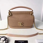ChanelGrained Calfskin Mini Top Handle Flap Bag Beige A93756 21cm - 1