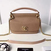 ChanelGrained Calfskin Mini Top Handle Flap Bag Beige A93756 21cm - 3