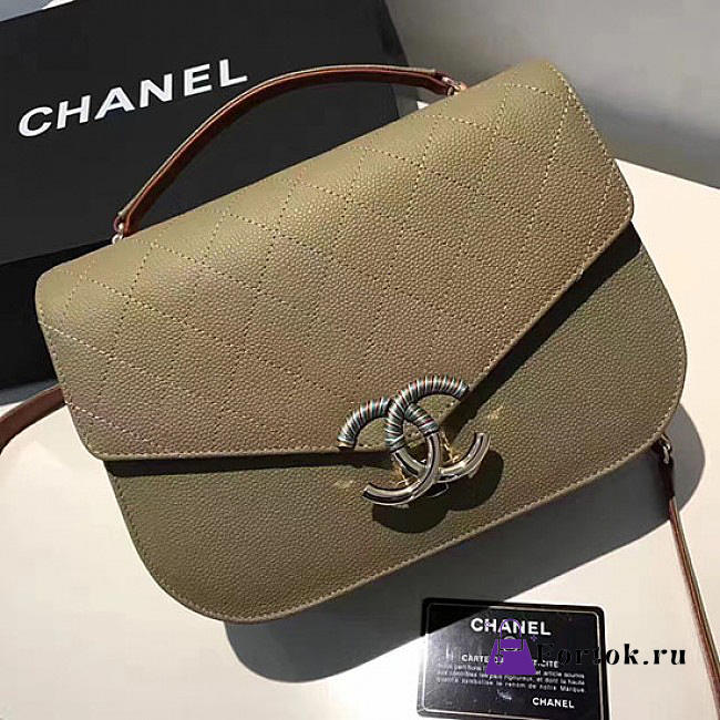 Chanel Grained Calfskin Flap Bag With Top Handle Green A93633 25cm  - 1