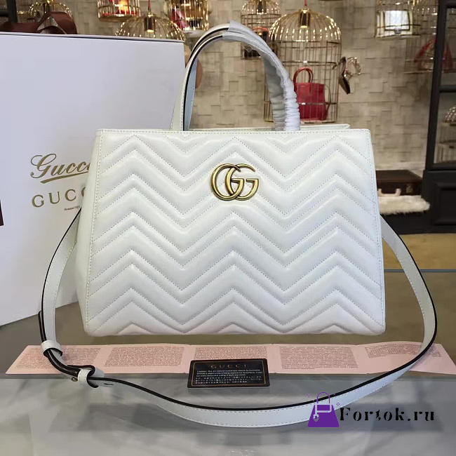Gucci GG Marmont Matelassé Tote White Leather 2228 35cm - 1