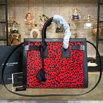 YSL Classic Sac-De-Jour Leopard Pattern Red and Black 4749 31.5cm 