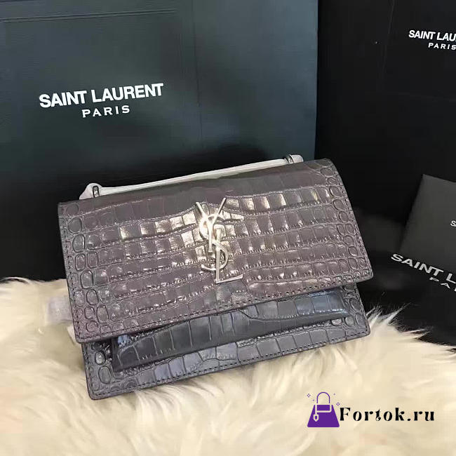 YSL SUNSET Chain Wallet Crocodile Embossed Shiny 4829 17cm  - 1