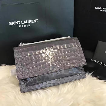 YSL SUNSET Chain Wallet Crocodile Embossed Shiny 4829 17cm 