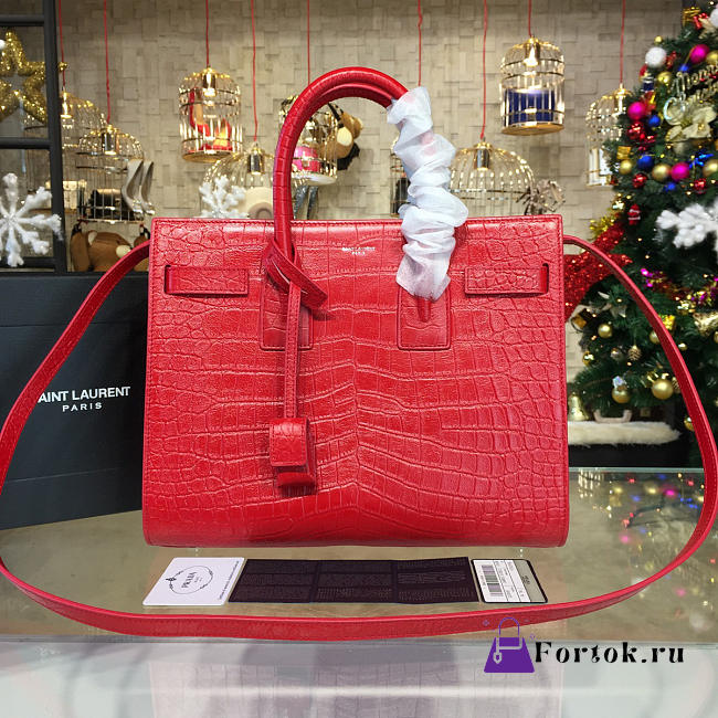 YSL Sac-De-Jour CROCODILE EMBOSSED Red 4870 31.5cm - 1