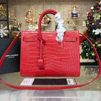 YSL Sac-De-Jour CROCODILE EMBOSSED Red 4870 31.5cm