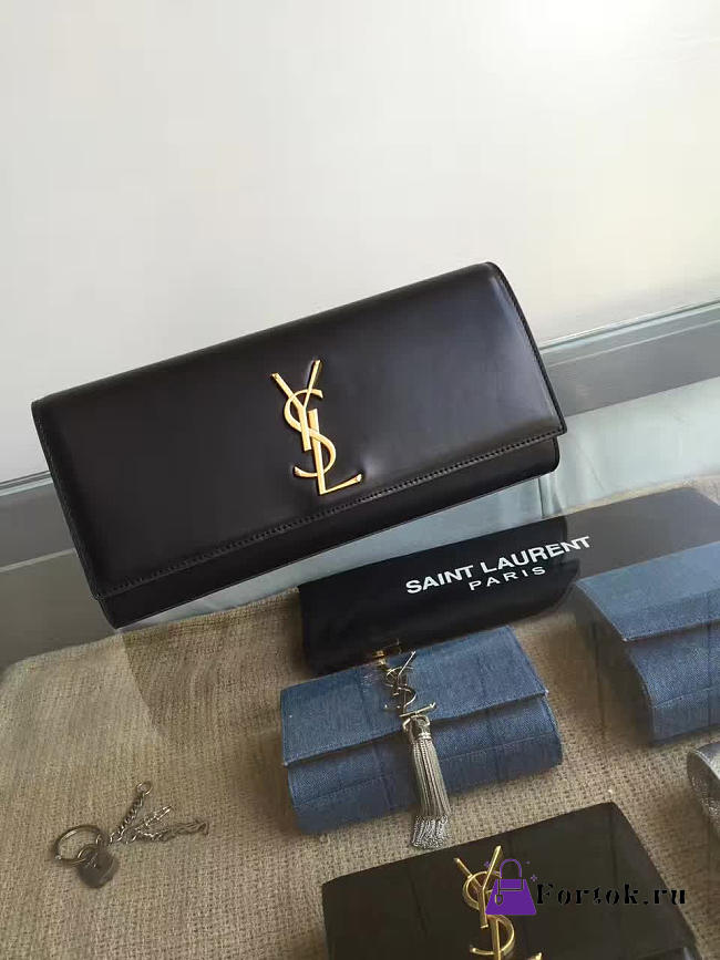 YSL MONOGRAM KATE Clutch Smooth Leather Black 4949 27cm  - 1