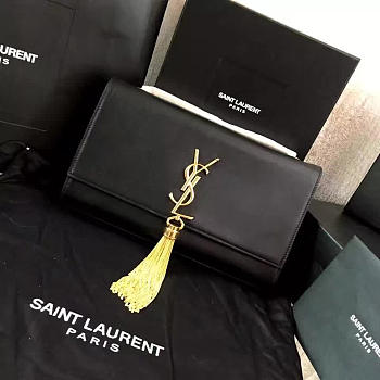 YSL MONOGRAM KATE Gold Tassel Smooth Leather Black 4983 24cm 