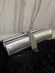 YSL KATE CHAIN WALLET WITH TASSEL SILVER CRINKLED METALLIC LEATHER 5003 24cm  - 4