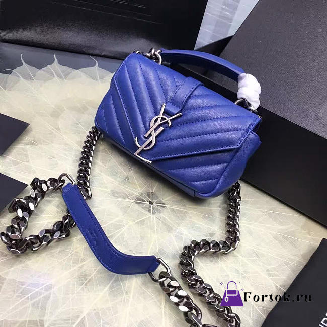 YSL MONOGRAM College Quilted Blue Hardware Silver 5070 18cm - 1