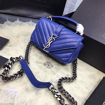 YSL MONOGRAM College Quilted Blue Hardware Silver 5070 18cm