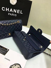 CHANEL Calfskin Leather Flap Bag Gold royalblue 25cm - 3