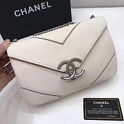 Chanel Calfskin Chevron Flap Bag White A93774 24cm - 1