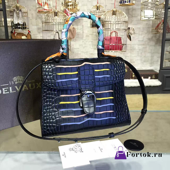 Delvaux MM Brillant Satchel Crocodile Embossed Leather Black 1472 28cm  - 1