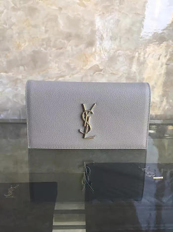 YSL MONOGRAM KATE Clutch GRAIN DE POUDRE EMBOSSED LEATHER Gray 4967 25cm 