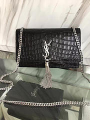 YSL MONOGRAM KATE SLIVER TASSEL IN EMBOSSED CROCODILE SHINY Black 5033 24cm - 1