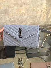 YSL ENVELOPE Silver Chain Wallet Dusty Blue 5091 22cm - 1