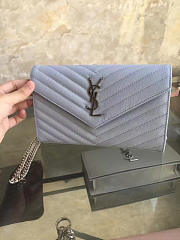 YSL ENVELOPE Silver Chain Wallet Dusty Blue 5091 22cm - 3