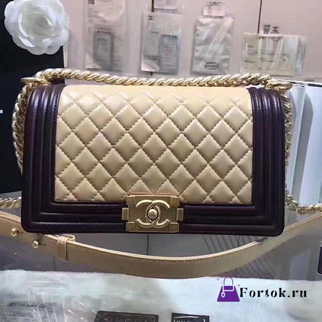 Chanel Beige Quilted Lambskin Medium Boy Bag VS04771 25cm - 1