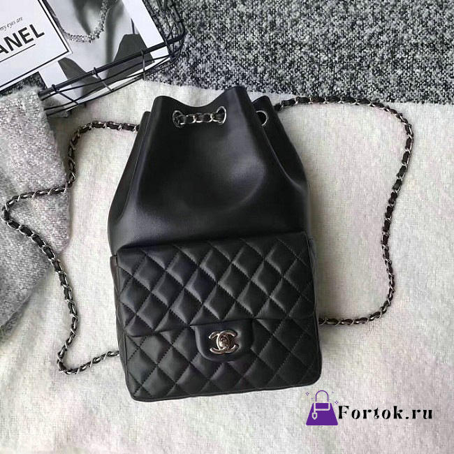Chanel Large Lambskin Drawstring Backpack In Seoul Bag Black 010402 24cm - 1