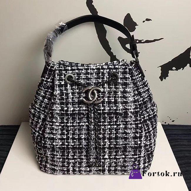 Chanel Black/White Tweed Bucket Bag A13042 27cn - 1