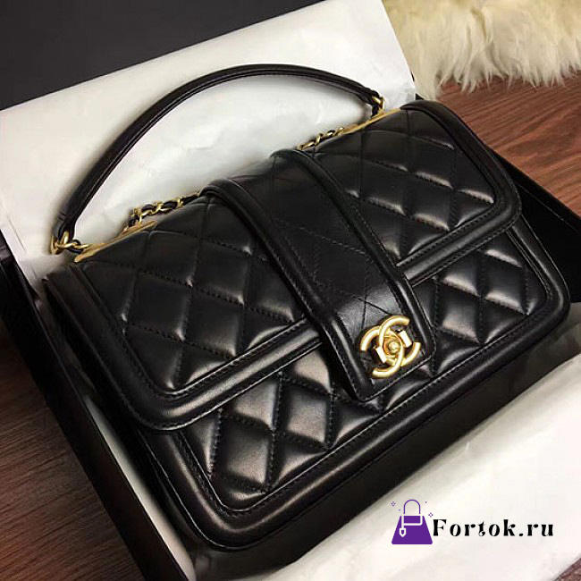 Chanel Quilted Lambskin Flap Bag Black A91365 25.5cm - 1