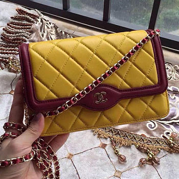 Chanel Lambskin Mini Chain WALLET Yellow A81024 19.5cm