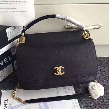 Chanel Grained Calfskin Large Top Handle Flap Bag Black A93757 28cm 