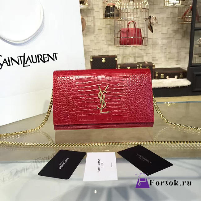 YSL MONOGRAM KATE CROCODILE EMBOSSED SHINY RED 4763 24cm  - 1