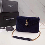 YSL LOULOU Monogram Quilted Velvet Shoulder Bag Navy 4795 25cm - 1