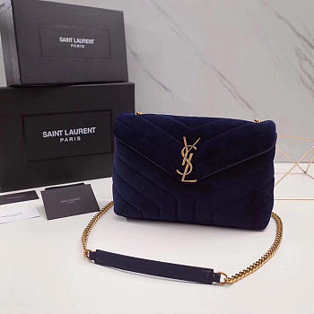 YSL LOULOU Monogram Quilted Velvet Shoulder Bag Navy 4795 25cm